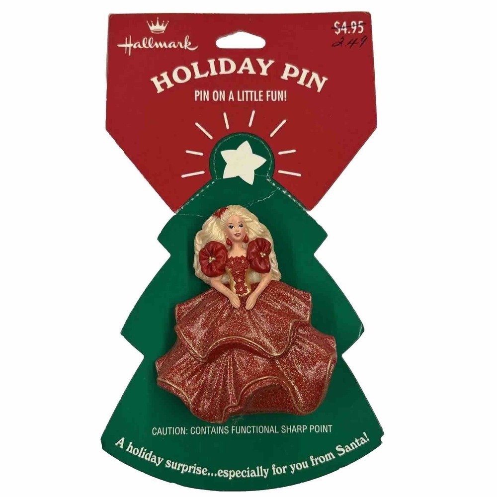 Barbie‎ Hallmark Holiday Doll Christmas Lapel Pin Brooch on Card